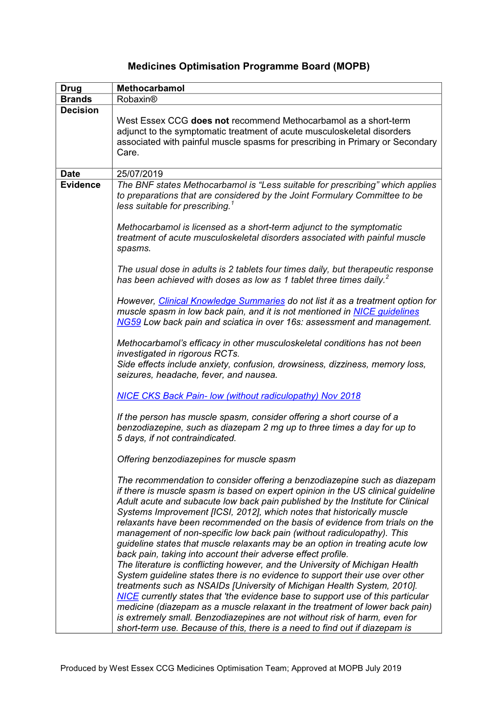 Medicines Optimisation Programme Board (MOPB)