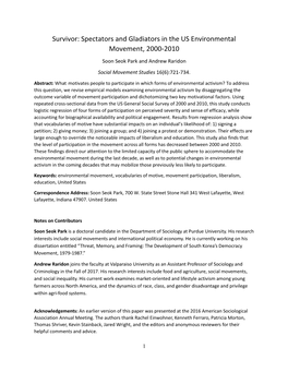 Spectators and Gladiators in the US Environmental Movement, 2000-2010