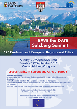 SAVE the DATE Salzburg Summit 12Th Conference of European Regions and Cities