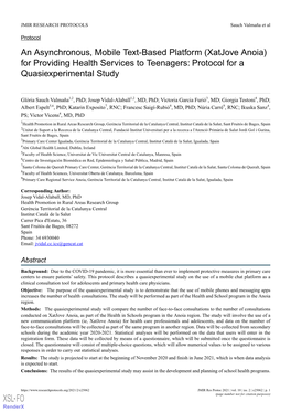 An Asynchronous, Mobile Text-Based Platform (Xatjove Anoia) for Providing Health Services to Teenagers: Protocol for a Quasiexperimental Study
