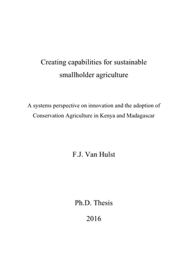 Creating Capabilities for Sustainable Smallholder Agriculture F.J. Van