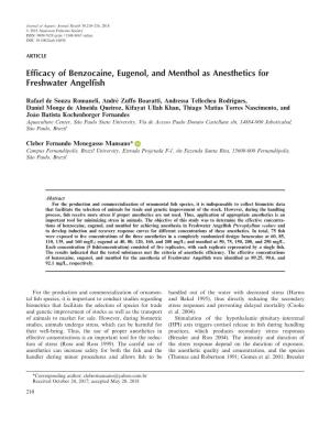 Efficacy of Benzocaine, Eugenol, and Menthol As Anesthetics for Freshwater Angelfish