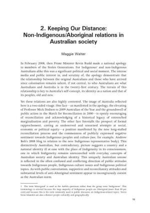 Non-Indigenous/Aboriginal Relations in Australian Society