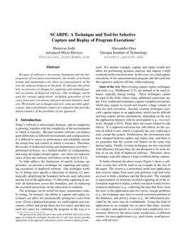 SCARPE: a Technique and Tool for Selective Capture and Replay of Program Executions∗