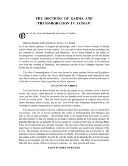 The Doctrine of Karma and Transmigration in Jainism