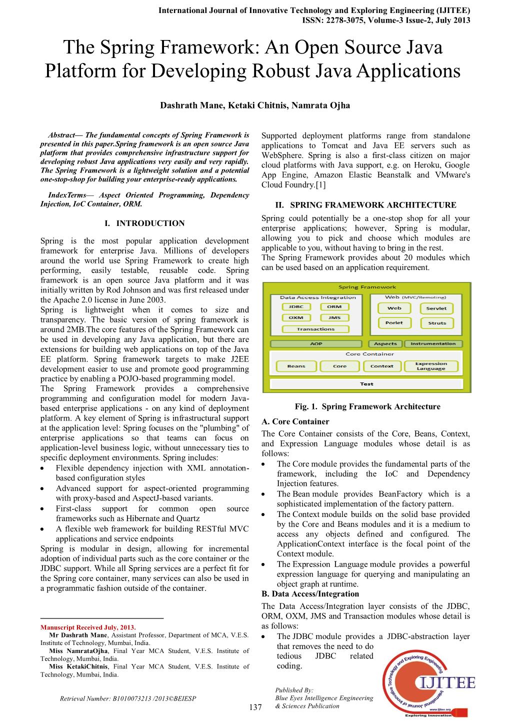 The Spring Framework: an Open Source Java Platform for Developing Robust Java Applications