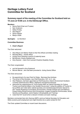 Committee for Scotland Minutes of the June Meeting