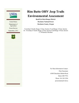 Rim Butte OHV Jeep Trails Environmental Assessment
