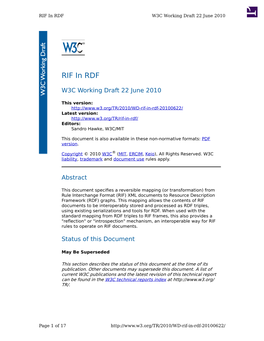 RIF in RDF W3C Working Draft 22 June 2010