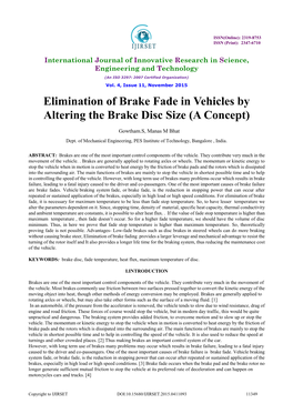 Elimination of Brake Fade in Vehicles by Altering the Brake Disc Size (A Concept)