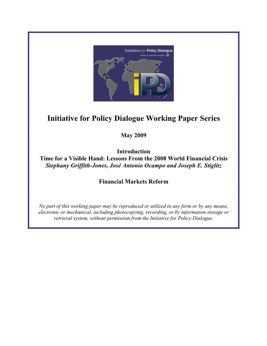 Initiative for Policy Dialogue Working Paper Series