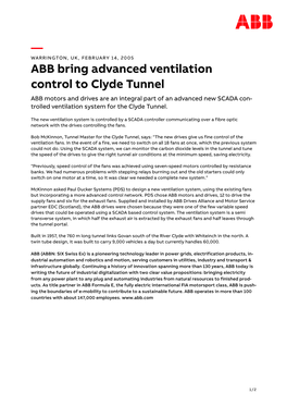 Buildings ABB Bring Advanced Ventilation Control to Clyde Tunnel