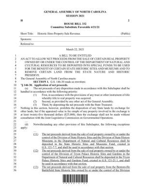 GENERAL ASSEMBLY of NORTH CAROLINA SESSION 2021 H 2 HOUSE BILL 332 Committee Substitute Favorable 4/21/21