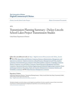 Dickey-Lincoln School Lakes Project Maine Government Documents