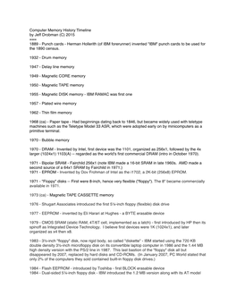 History Timeline by Jeff Drobman (C) 2015 === 1889 - Punch Cards - Herman Hollerith (Of IBM Forerunner) Invented "IBM" Punch Cards to Be Used for the 1890 Census