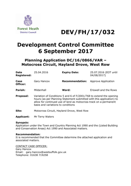 DEV.FH.17.032 Motocross, West Row Report, Item 257. PDF 270 KB