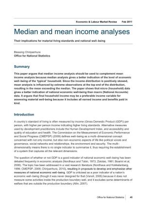 Median and Mean Income Analyses