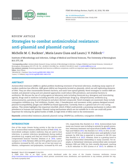 Strategies to Combat Antimicrobial Resistance: Anti-Plasmid and Plasmid Curing Michelle M