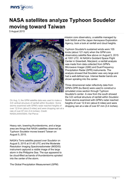 NASA Satellites Analyze Typhoon Soudelor Moving Toward Taiwan 5 August 2015