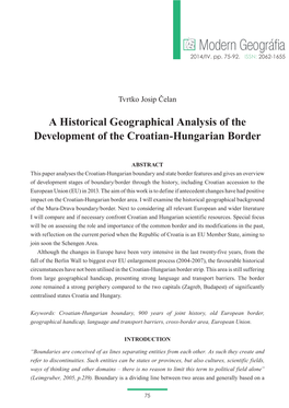 A Historical Geographical Analysis of the Development of the Croatian-Hungarian Border