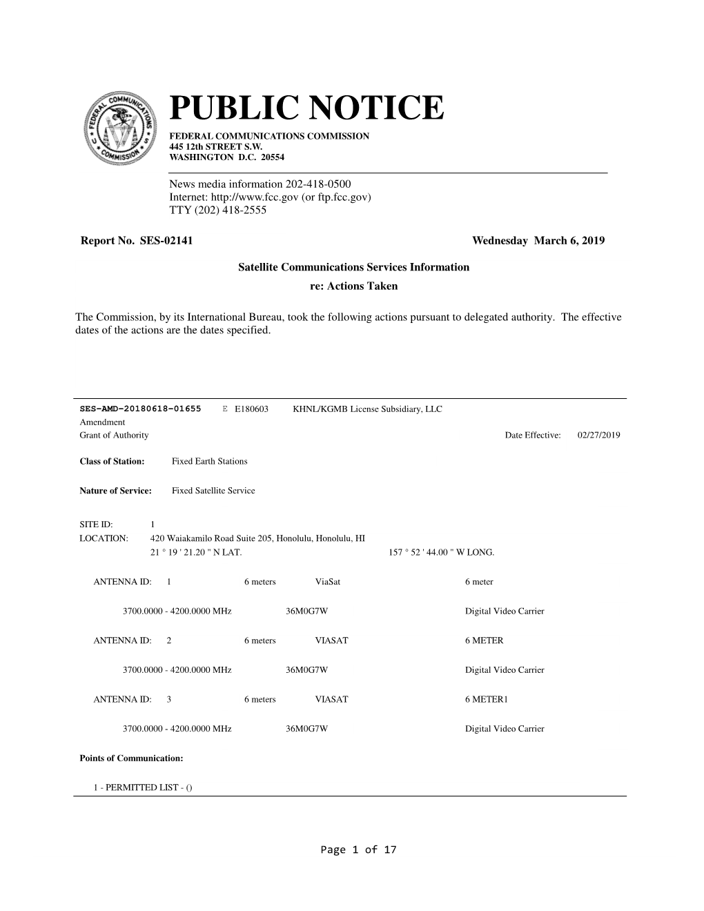 PUBLIC NOTICE FEDERAL COMMUNICATIONS COMMISSION 445 12Th STREET S.W