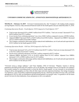 PRESS RELEASE UNIVISION COMMUNICATIONS INC. Page 1 of 19