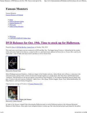 Famous Monsters DVD Releases for Oct. 19Th. Time to Stock up for Halloween