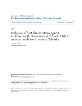 Evaluation of Host Plant Resistance Against Sunflower Moth, &lt;I