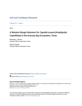Amphipoda: Caprellidae) in the Aransas Bay Ecosystem, Texas
