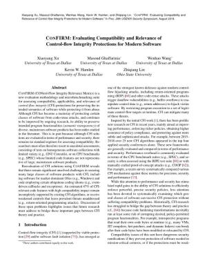 CONFIRM: Evaluating Compatibility and Relevance of Control-ﬂow Integrity Protections for Modern Software.” in Proc