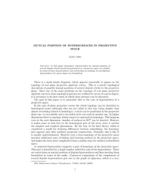 Mutual Position of Hypersurfaces in Projective Space