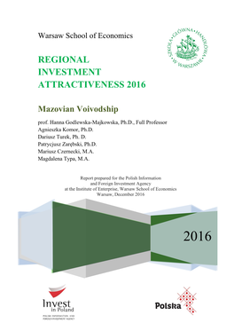 REGIONAL INVESTMENT ATTRACTIVENESS 2016 Mazovian Voivodship