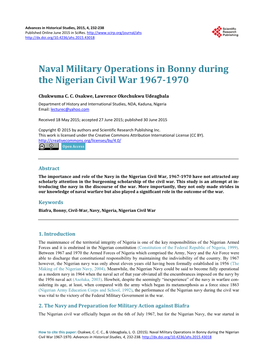 Naval Military Operations in Bonny During the Nigerian Civil War 1967-1970