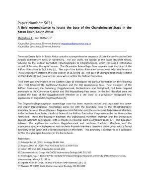 Paper Number: 5031 a Field Reconnaissance to Locate the Base of the Changhsingian Stage in the Karoo Basin, South Africa