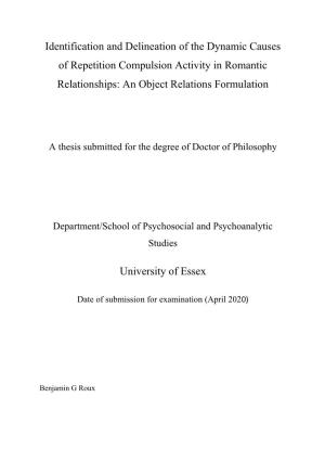 Identification and Delineation of the Dynamic Causes of Repetition Compulsion Activity in Romantic Relationships: an Object Relations Formulation