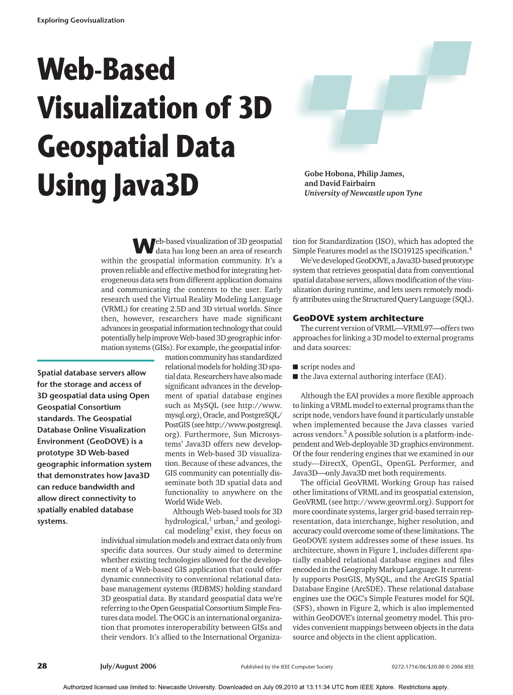 Web-Based Visualization of 3D Geospatial Data Using Java3d