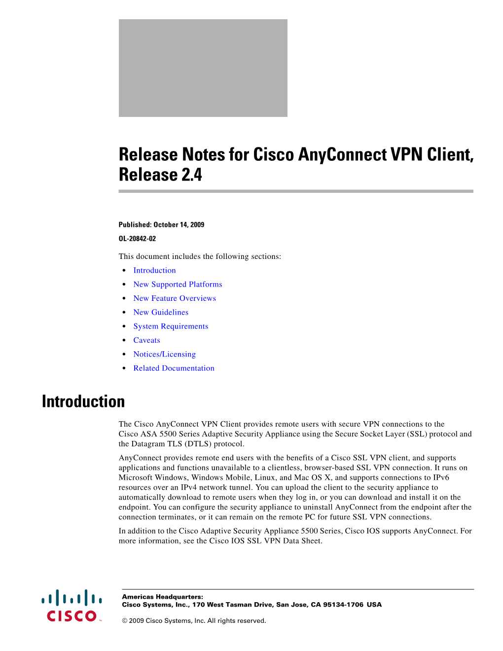 Release Notes for Cisco Anyconnect VPN Client, Release 2.4