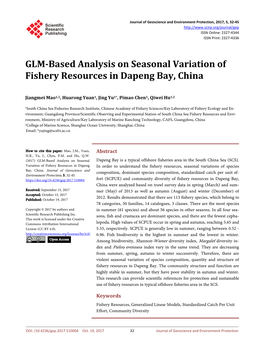 GLM-Based Analysis on Seasonal Variation of Fishery Resources in Dapeng Bay, China