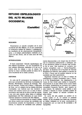 ESTUDIO ESPELEOLOGICO DEL ALTO MIJARES OCCIDENTAL ALTO "IJARES \ (Castallón)