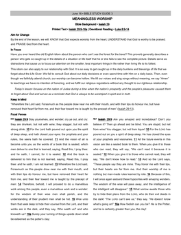 MEANINGLESS WORSHIP Bible Background • Isaiah 29 Printed Text • Isaiah 29:9-16A | Devotional Reading • Luke 8:9-14