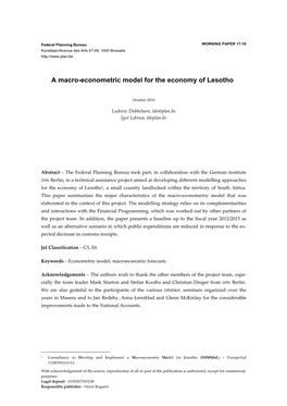 A Macro-Econometric Model for the Economy of Lesotho