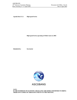 ASCOBANS 10 Th Advisory Committee Meeting Document AC10/Doc