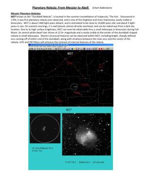 Planetary Nebula: from Messier to Abell (Chart Addendum)