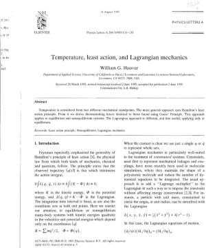 Ten1perature, Least Action, and Lagrangian Mechanics L