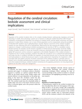 Regulation of the Cerebral Circulation: Bedside Assessment and Clinical Implications Joseph Donnelly1, Karol P