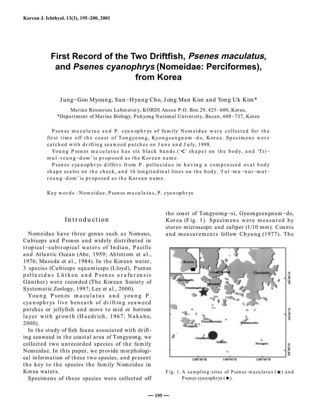 Psenes Maculatus, and Psenes Cyanophrys (Nomeidae: Perciformes), from Korea