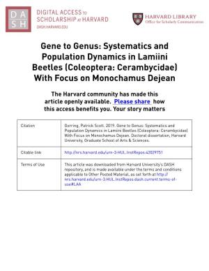 Gene to Genus: Systematics and Population Dynamics in Lamiini Beetles (Coleoptera: Cerambycidae) with Focus on Monochamus Dejean