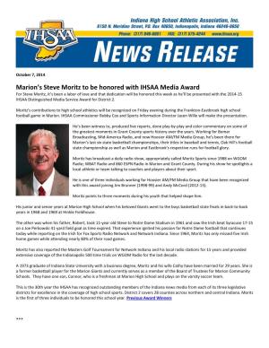 Marion's Steve Moritz to Be Honored with IHSAA Media Award