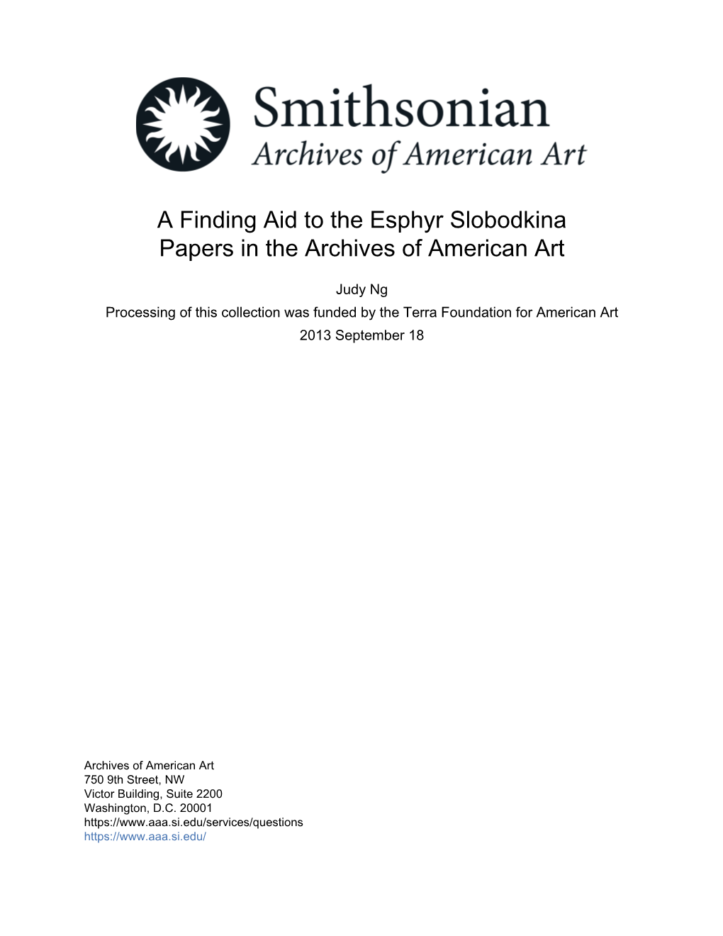 A Finding Aid to the Esphyr Slobodkina Papers in the Archives of American Art