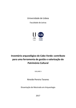Inventário Arqueológico De Cabo Verde: Contributo Para Uma Ferramenta De Gestão E Valorização Do Património Cultural